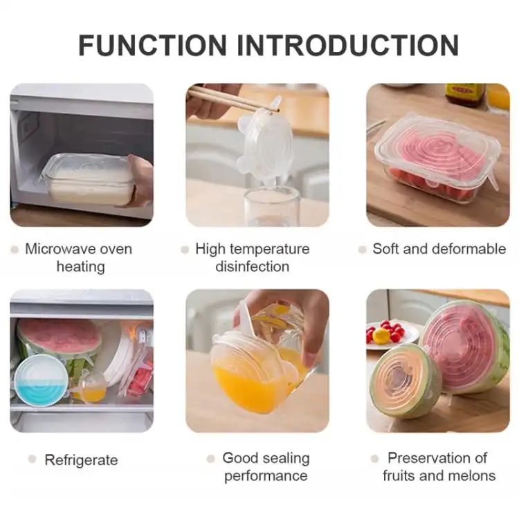 6Pcs Universal Food Silicone Cover