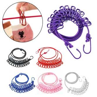 Elastic Clothesline Rop 185cm Portable Clothesline With 12 Clip